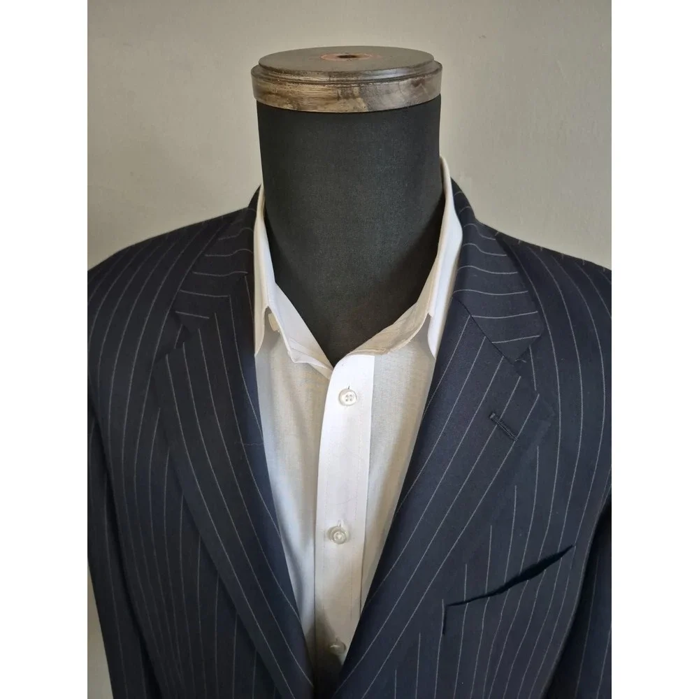 Paul Fredrick Mens Navy Pinstripe Wool Sports Coat 42R 2 Button Blazer USA